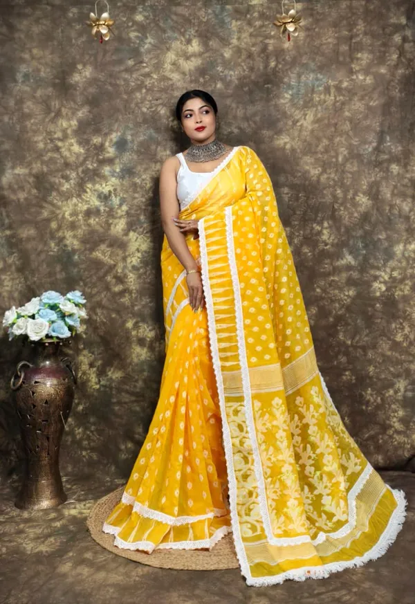 Yellow_Cotton_Silk_Jamdani_Woven_Saree_For_Women