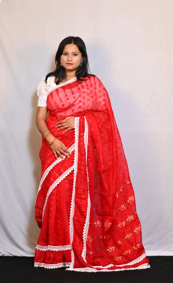 Red_Cotton_Silk_Jamdani_Woven_Saree_For_Women