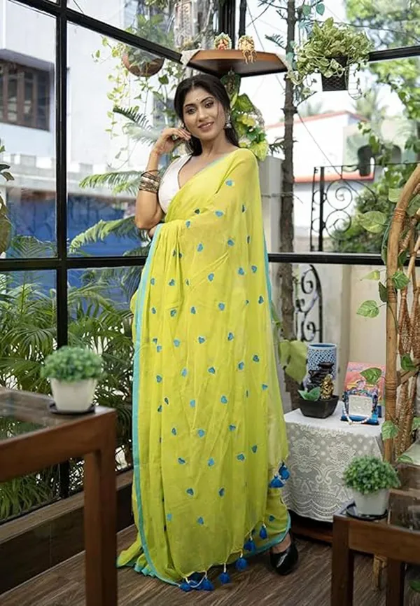 Lime_Green_&_Blue_Khadi_Handloom_Embroidered_Saree_For_Women