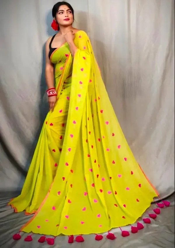 Lime_Green_&_Pink_Khadi_Handloom_Embroidered_Saree_For_Women