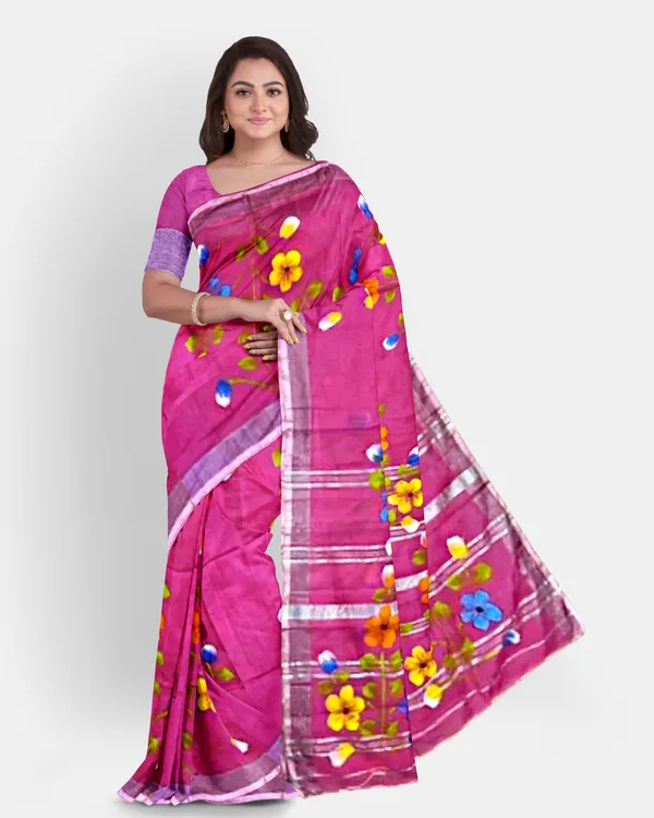 Light_Pink_Cotton_Blend_Handloom_Floral_Print_Saree_For_Women