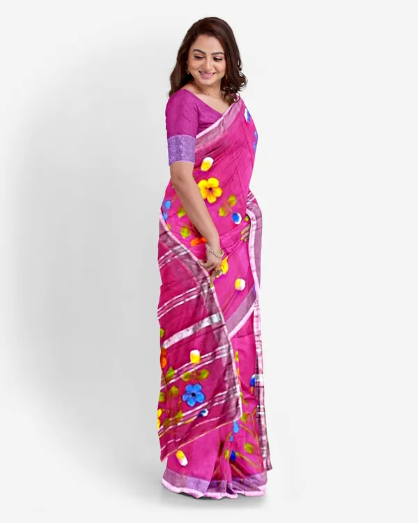 Light_Pink_Cotton_Blend_Handloom_Floral_Print_Saree_For_Women