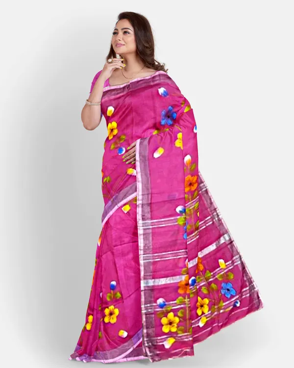 Light_Pink_Cotton_Blend_Handloom_Floral_Print_Saree_For_Women