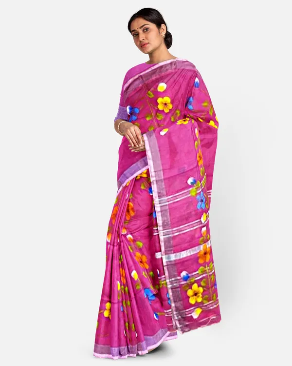 Light_Pink_Cotton_Blend_Handloom_Floral_Print_Saree_For_Women