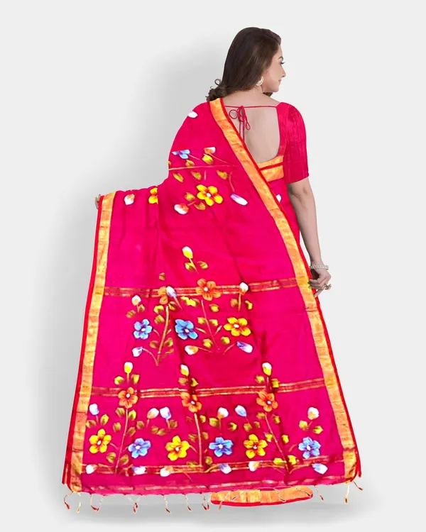 Pink_Cotton_Blend_Handloom_Floral_Print_Saree_For_Women