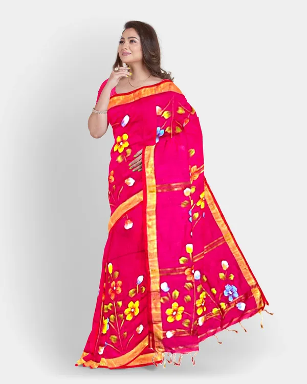 Pink_Cotton_Blend_Handloom_Floral_Print_Saree_For_Women