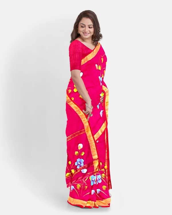 Pink_Cotton_Blend_Handloom_Floral_Print_Saree_For_Women