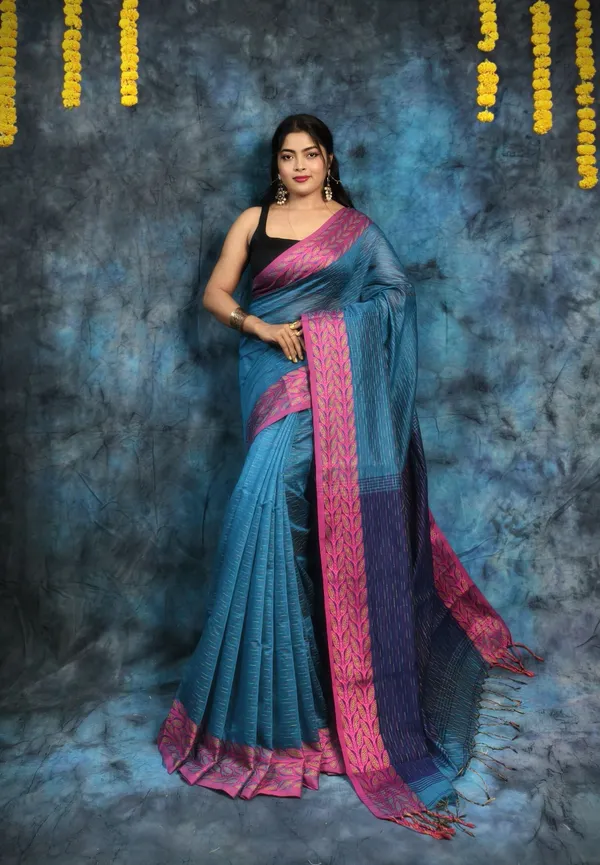 Blue_&_Navy_Blue_Pure_Cotton_Handloom_Applique_Saree_For_Women