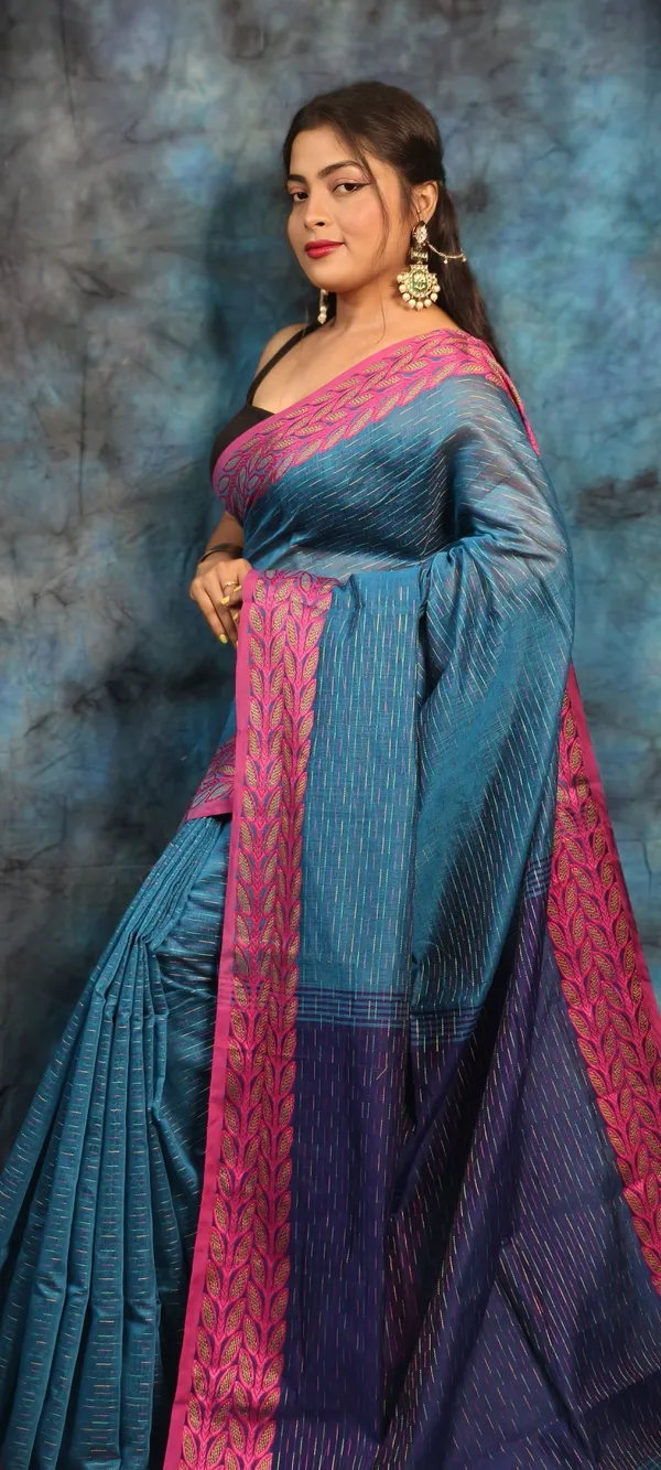Blue_&_Navy_Blue_Pure_Cotton_Handloom_Applique_Saree_For_Women