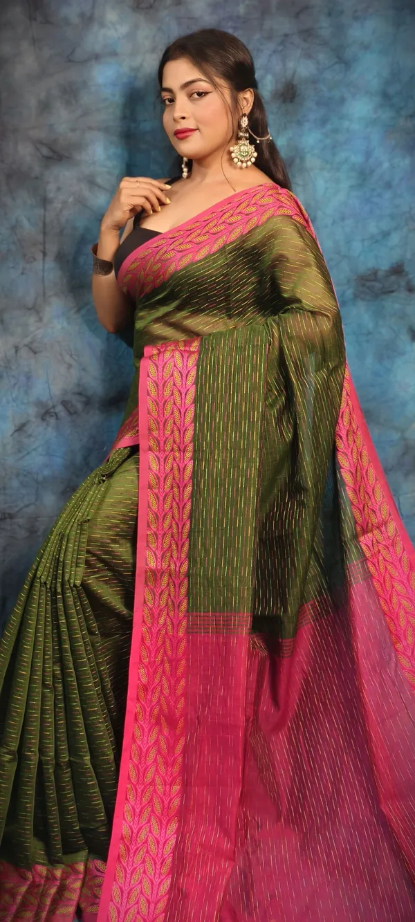 Mehandi_&_Magenta_Pure_Cotton_Handloom_Applique_Saree_For_Women