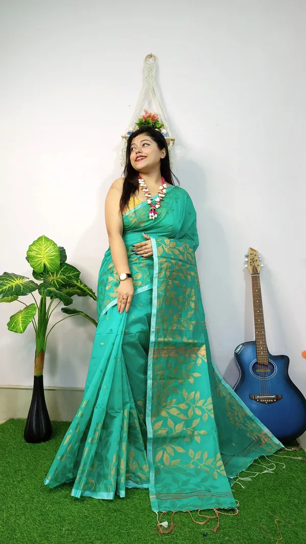 Light_Teal_Blue_Cotton_Blend_Handloom_Self_Design_Saree_For_Women