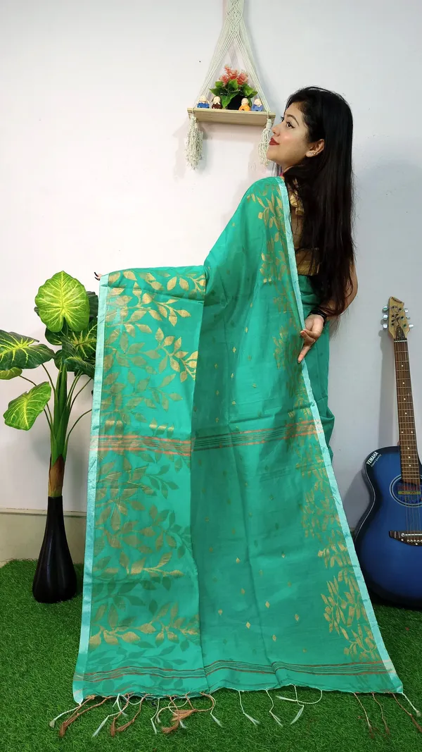 Light_Teal_Blue_Cotton_Blend_Handloom_Self_Design_Saree_For_Women