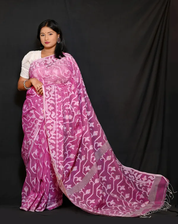 Purple_Cotton_Linen_Handloom_Self_Design_Saree_For_Women