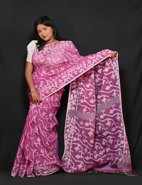 Purple_Cotton_Linen_Handloom_Self_Design_Saree_For_Women