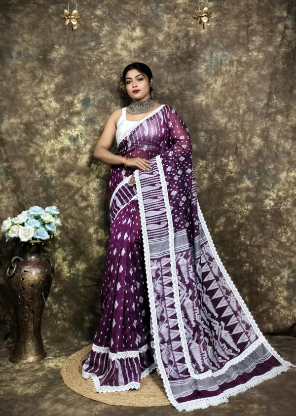 Dark_Purple_Cotton_Silk_Jamdani_Woven_Saree_For_Women