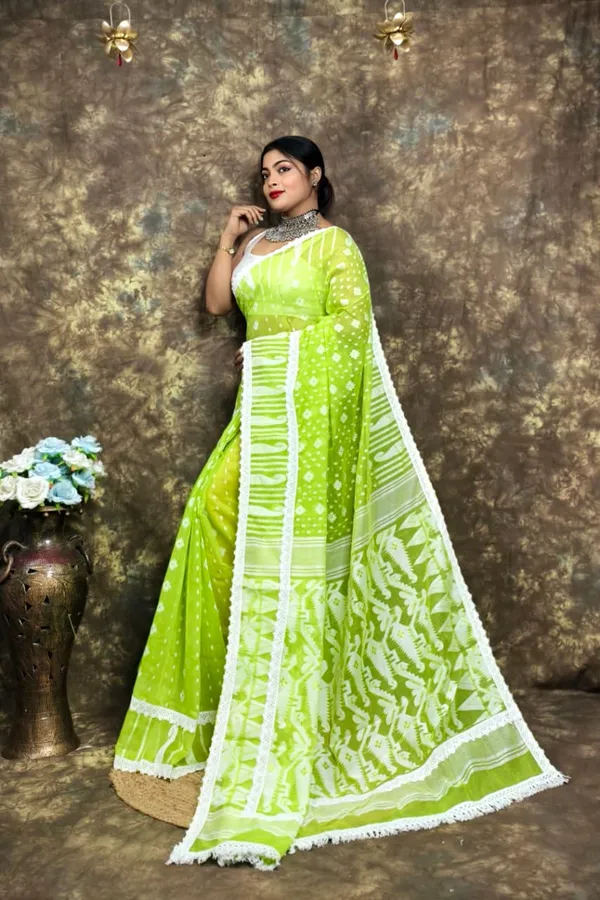 Light_Green_Cotton_Silk_Jamdani_Woven_Saree_For_Women