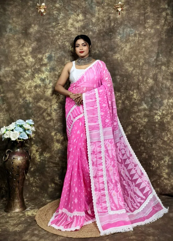 Pink_Cotton_Silk_Jamdani_Woven_Saree_For_Women