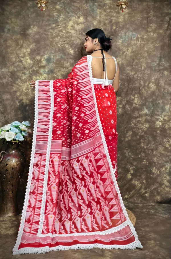Red_&_White_Cotton_Silk_Jamdani_Woven_Saree_For_Women
