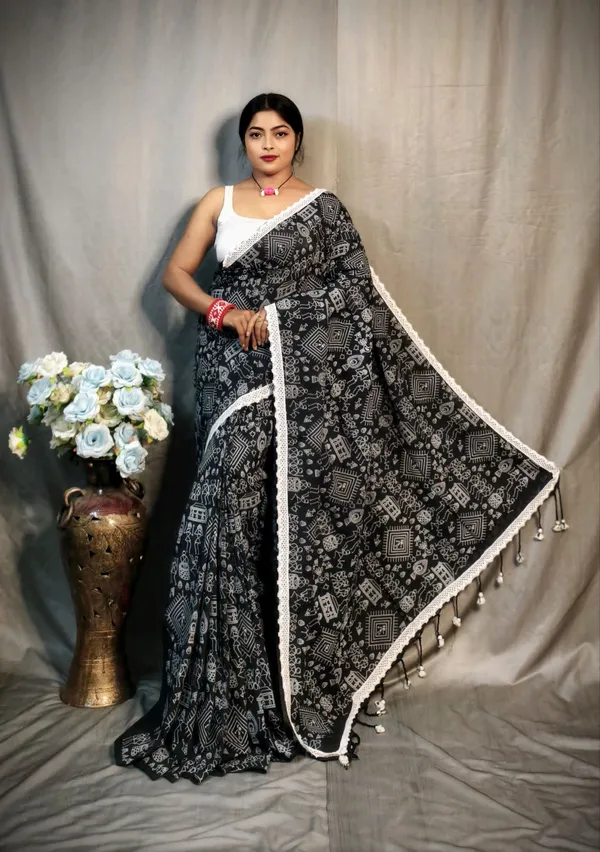 Black_Khadi_Madhubani_Printed_Saree_For_Women