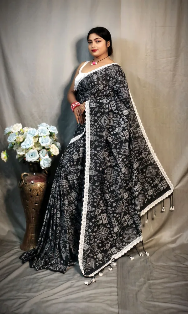 Black_Khadi_Madhubani_Printed_Saree_For_Women