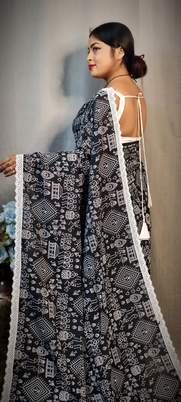 Black_Khadi_Madhubani_Printed_Saree_For_Women