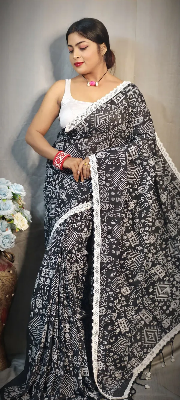 Black_Khadi_Madhubani_Printed_Saree_For_Women