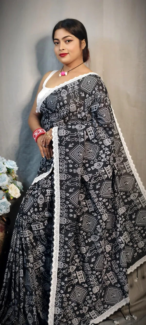 Black_Khadi_Madhubani_Printed_Saree_For_Women