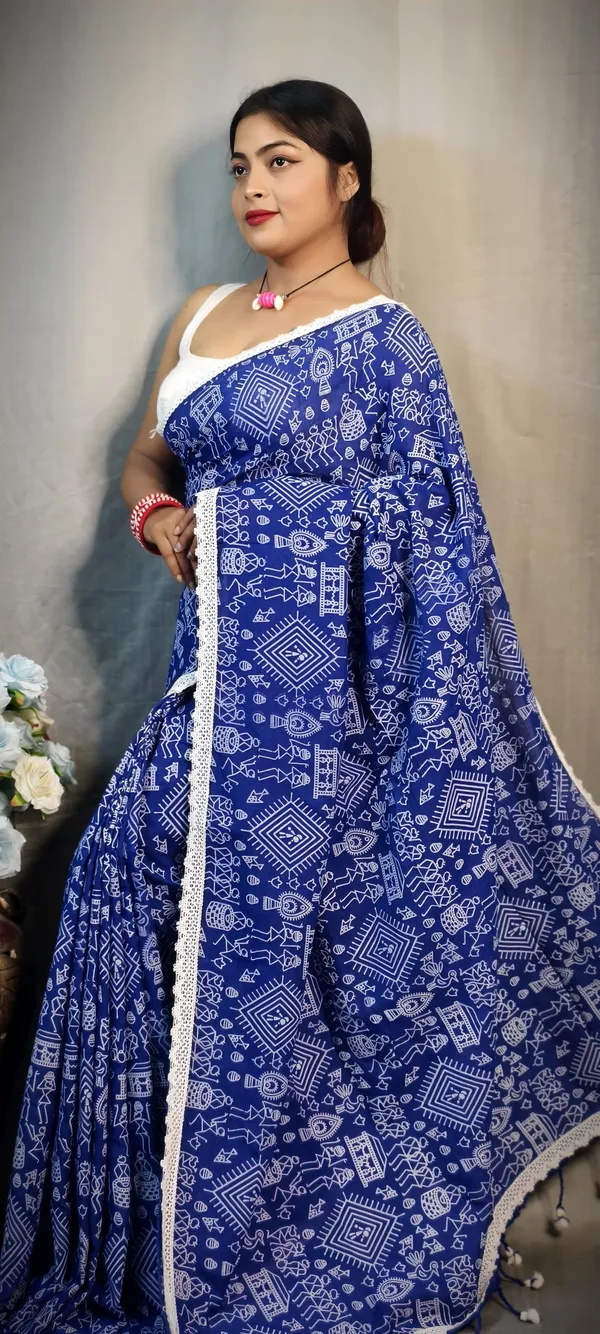 Blue_Khadi_Madhubani_Printed_Saree_For_Women