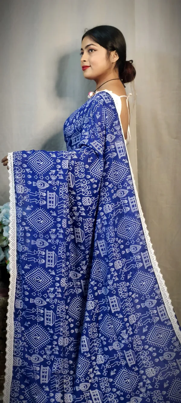 Blue_Khadi_Madhubani_Printed_Saree_For_Women