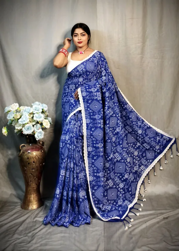 Blue_Khadi_Madhubani_Printed_Saree_For_Women