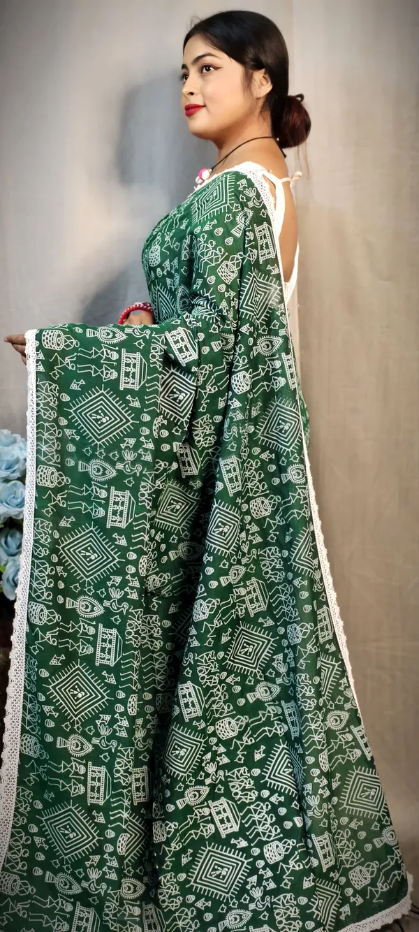 Bottle_Green_Khadi_Madhubani_Printed_Saree_For_Women