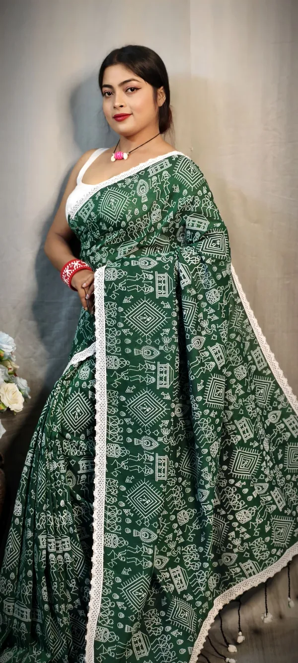 Bottle_Green_Khadi_Madhubani_Printed_Saree_For_Women