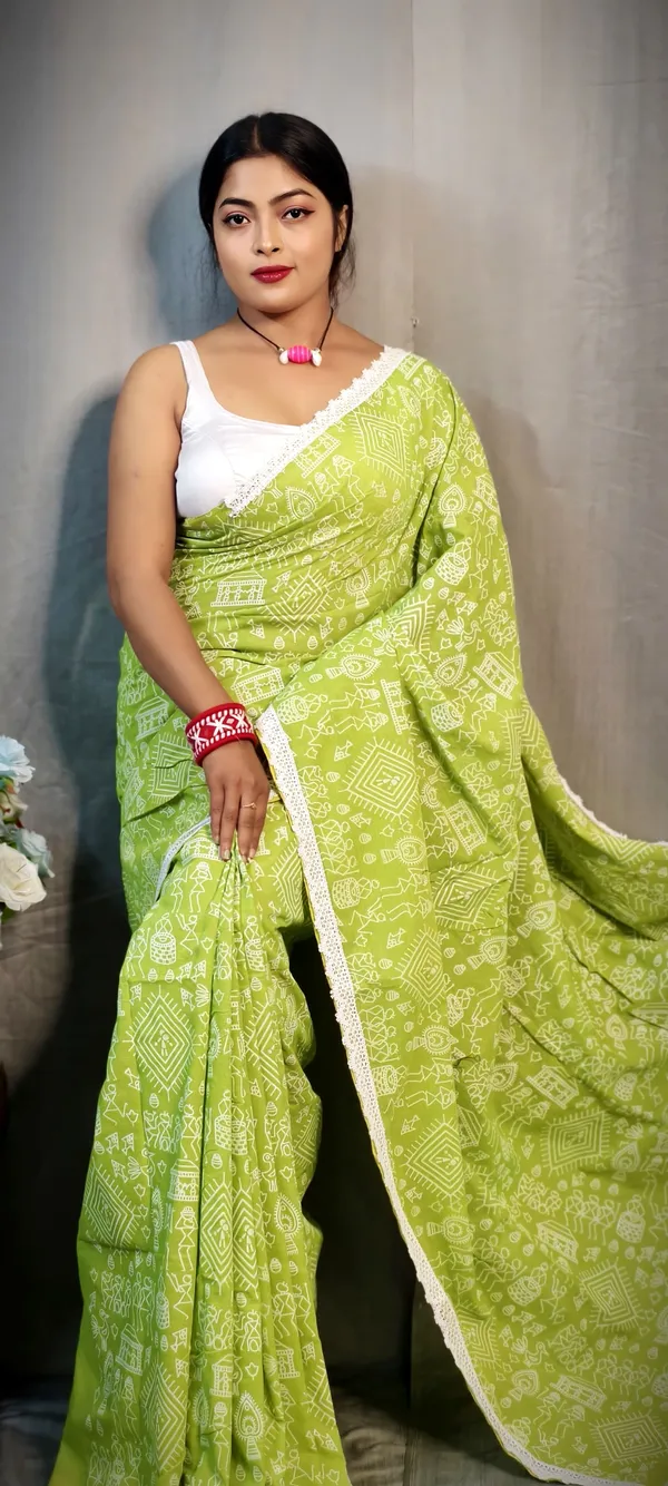 Light_Green_Khadi_Madhubani_Printed_Saree_For_Women