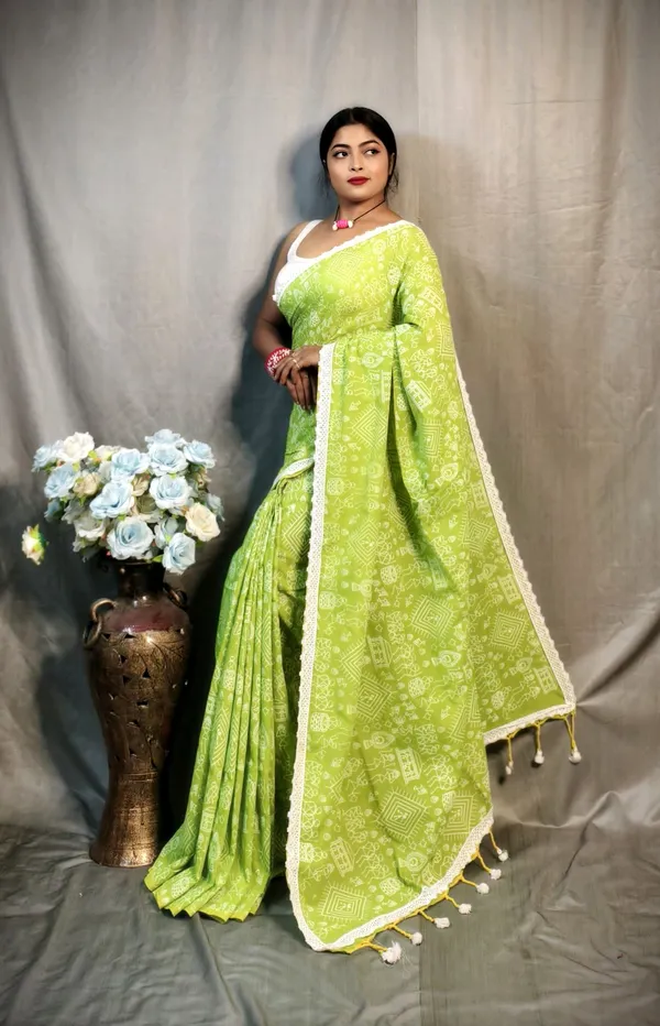 Light_Green_Khadi_Madhubani_Printed_Saree_For_Women