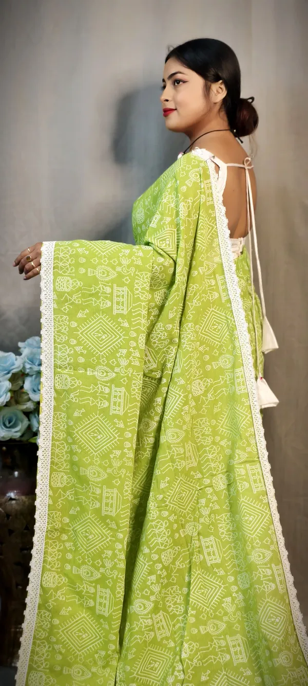 Light_Green_Khadi_Madhubani_Printed_Saree_For_Women