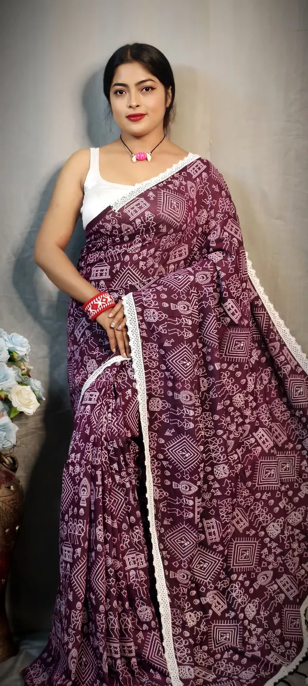 Magenta_Khadi_Madhubani_Printed_Saree_For_Women
