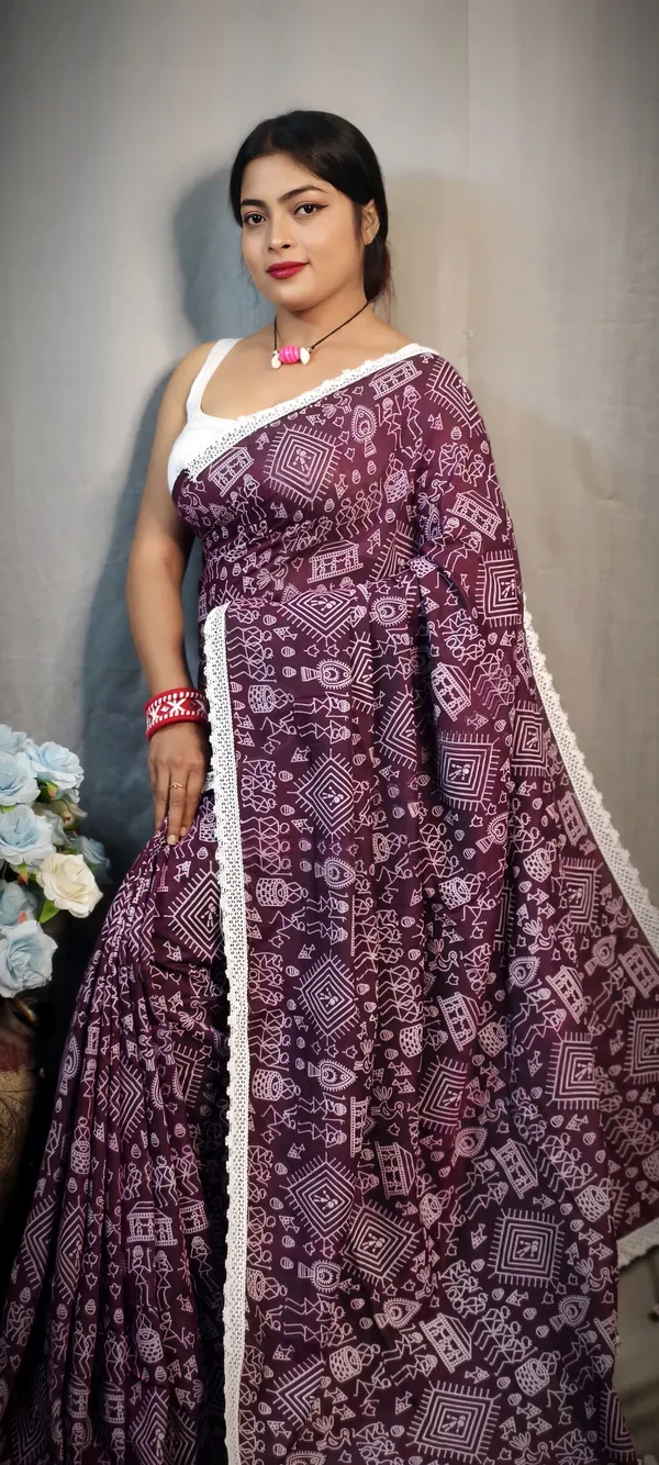 Magenta_Khadi_Madhubani_Printed_Saree_For_Women