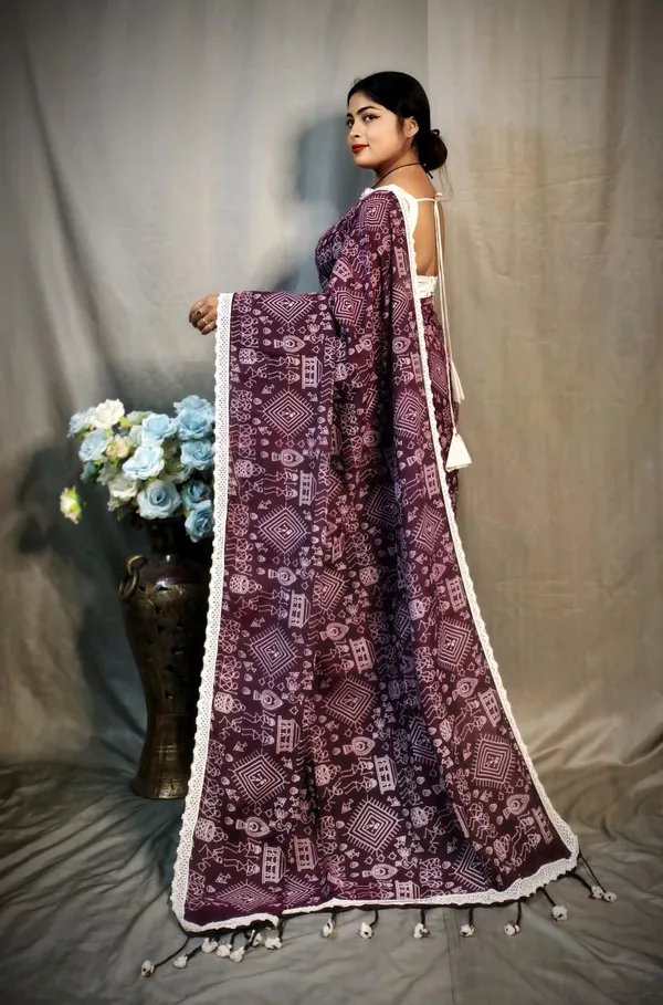 Magenta_Khadi_Madhubani_Printed_Saree_For_Women