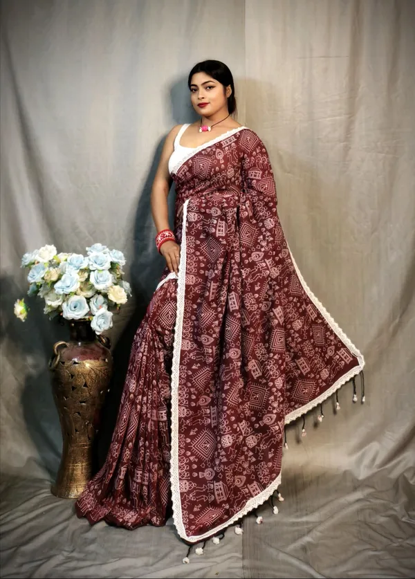 Maroon_Khadi_Madhubani_Printed_Saree_For_Women