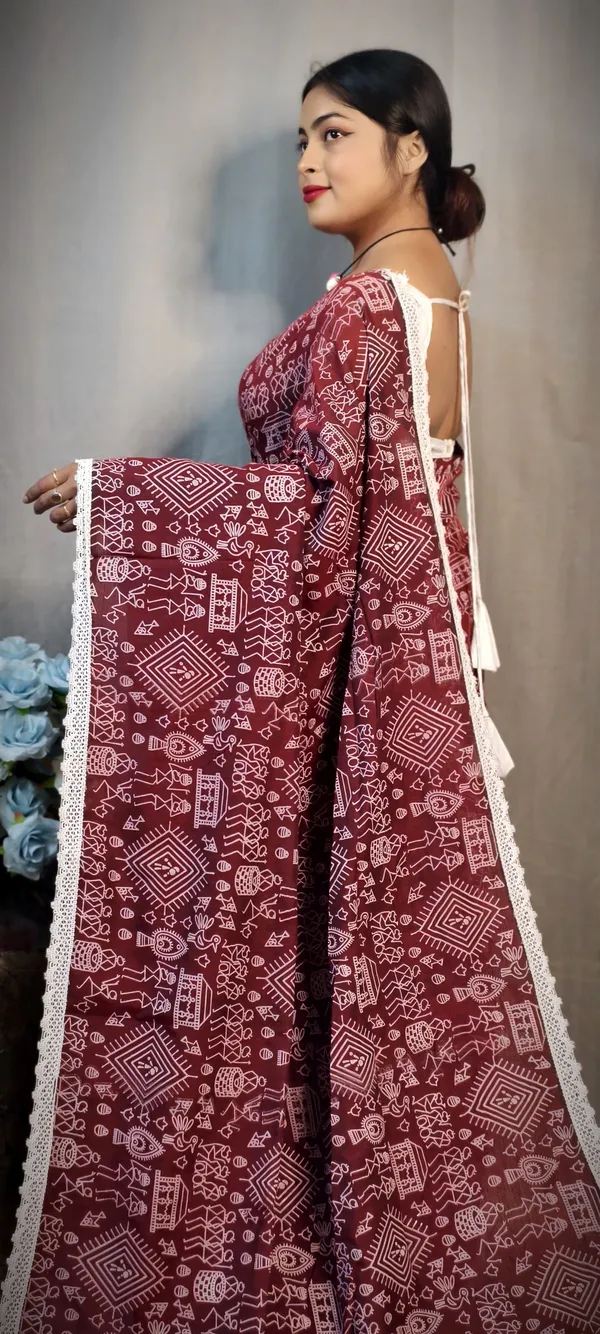 Maroon_Khadi_Madhubani_Printed_Saree_For_Women