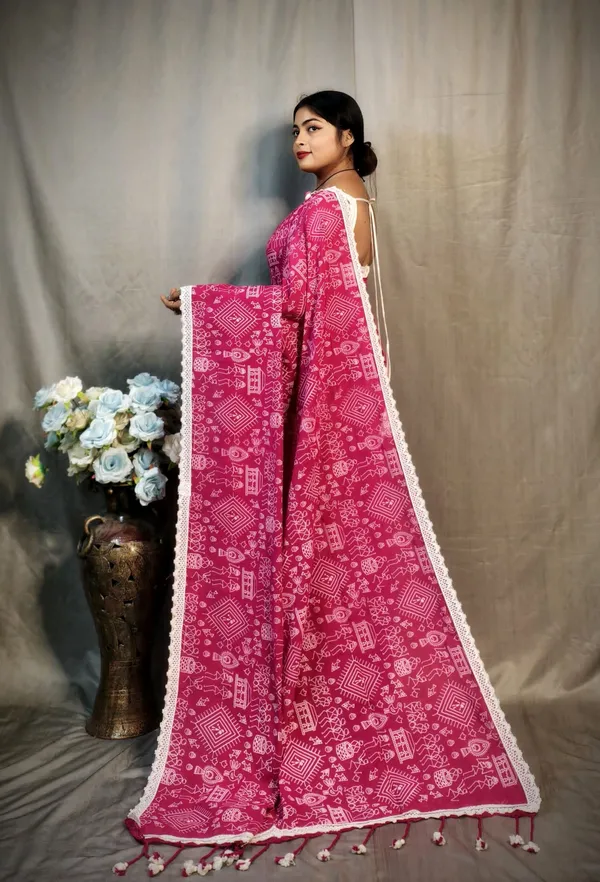Pink_Khadi_Madhubani_Printed_Saree_For_Women