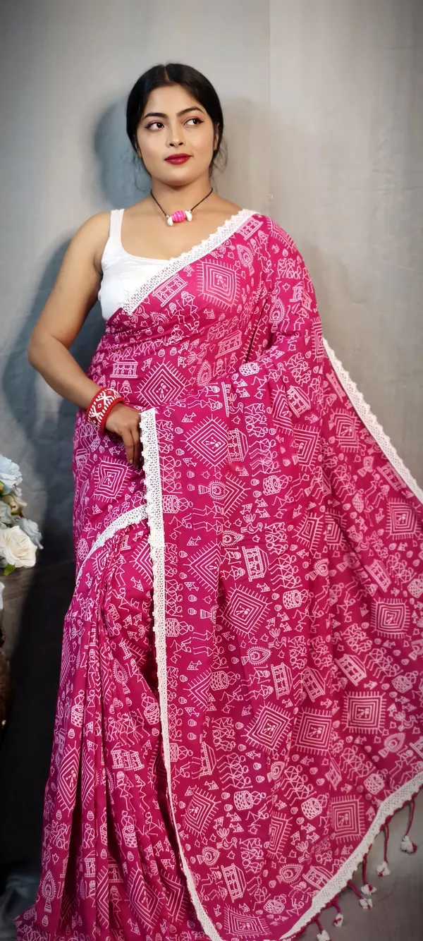 Pink_Khadi_Madhubani_Printed_Saree_For_Women
