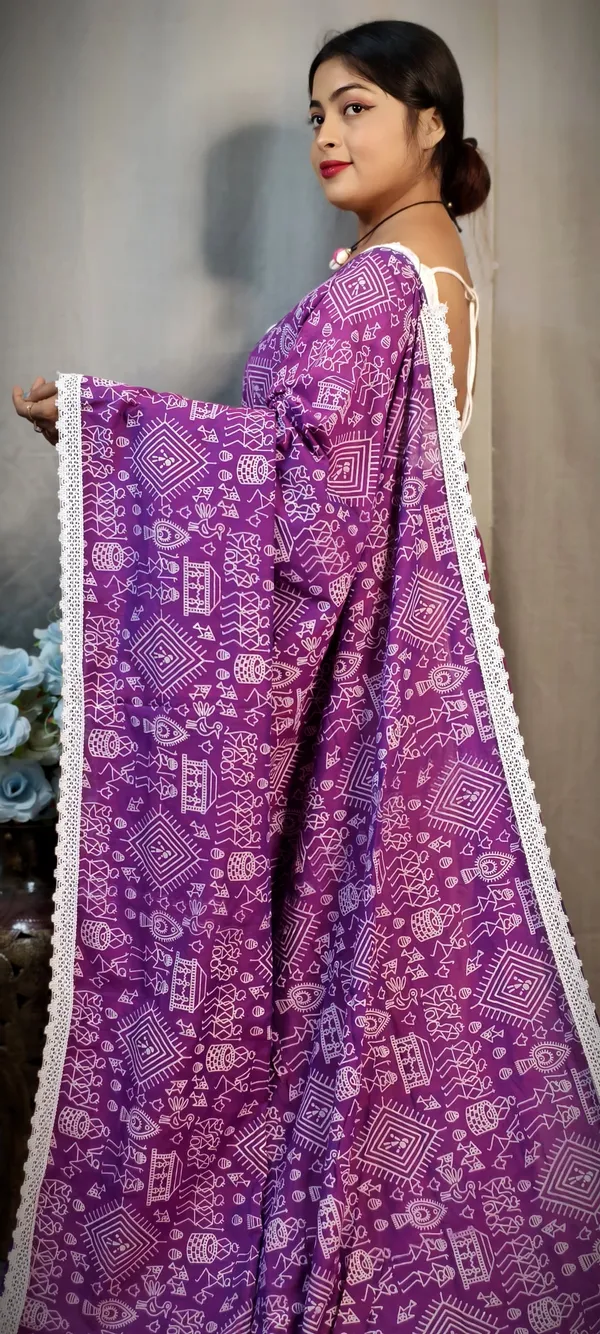 Purple_Khadi_Madhubani_Printed_Saree_For_Women