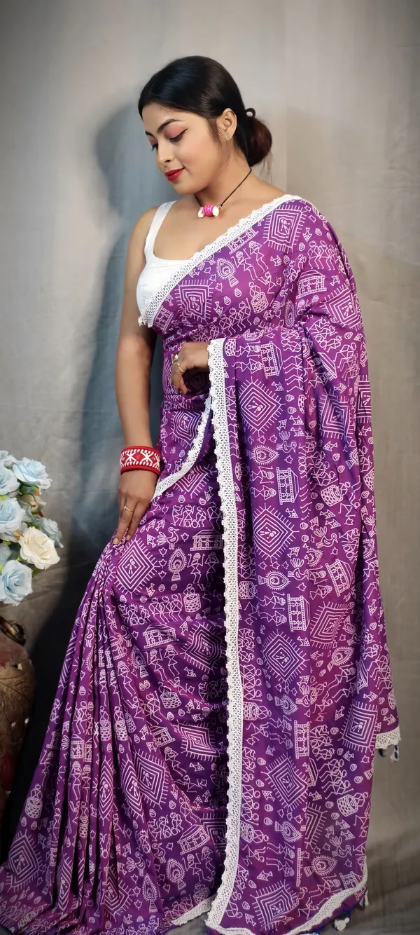 Purple_Khadi_Madhubani_Printed_Saree_For_Women