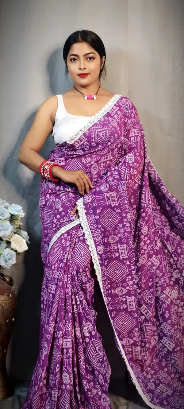Purple_Khadi_Madhubani_Printed_Saree_For_Women