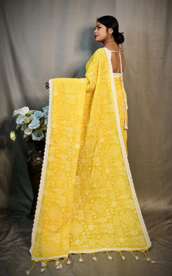 Yellow_Khadi_Madhubani_Printed_Saree_For_Women