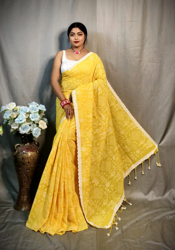 Yellow_Khadi_Madhubani_Printed_Saree_For_Women