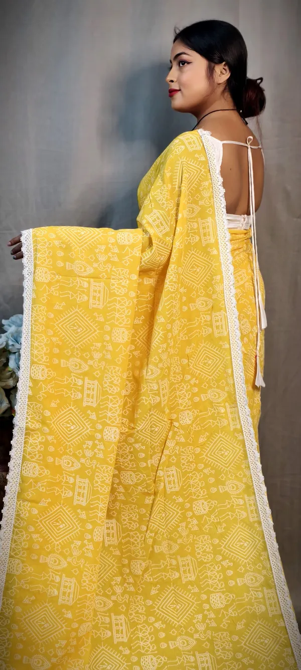 Yellow_Khadi_Madhubani_Printed_Saree_For_Women