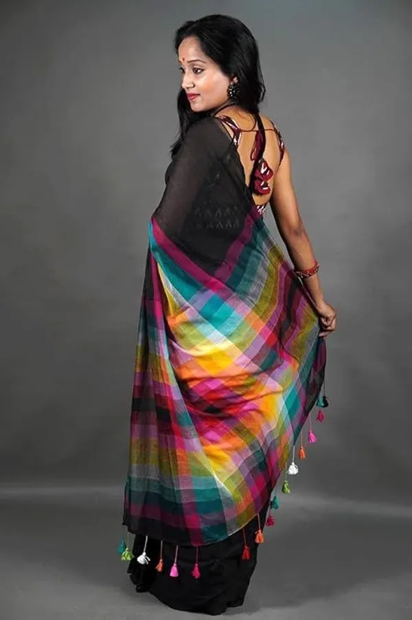 Black_Pure_Cotton_Handloom_Rainbow_Saree_For_Women