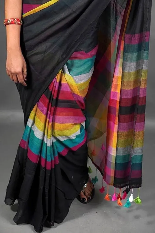 Black_Pure_Cotton_Handloom_Rainbow_Saree_For_Women